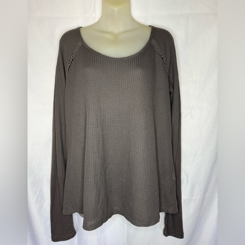 Lucky Brand Brown Ribbed Long Sleeve Blouse